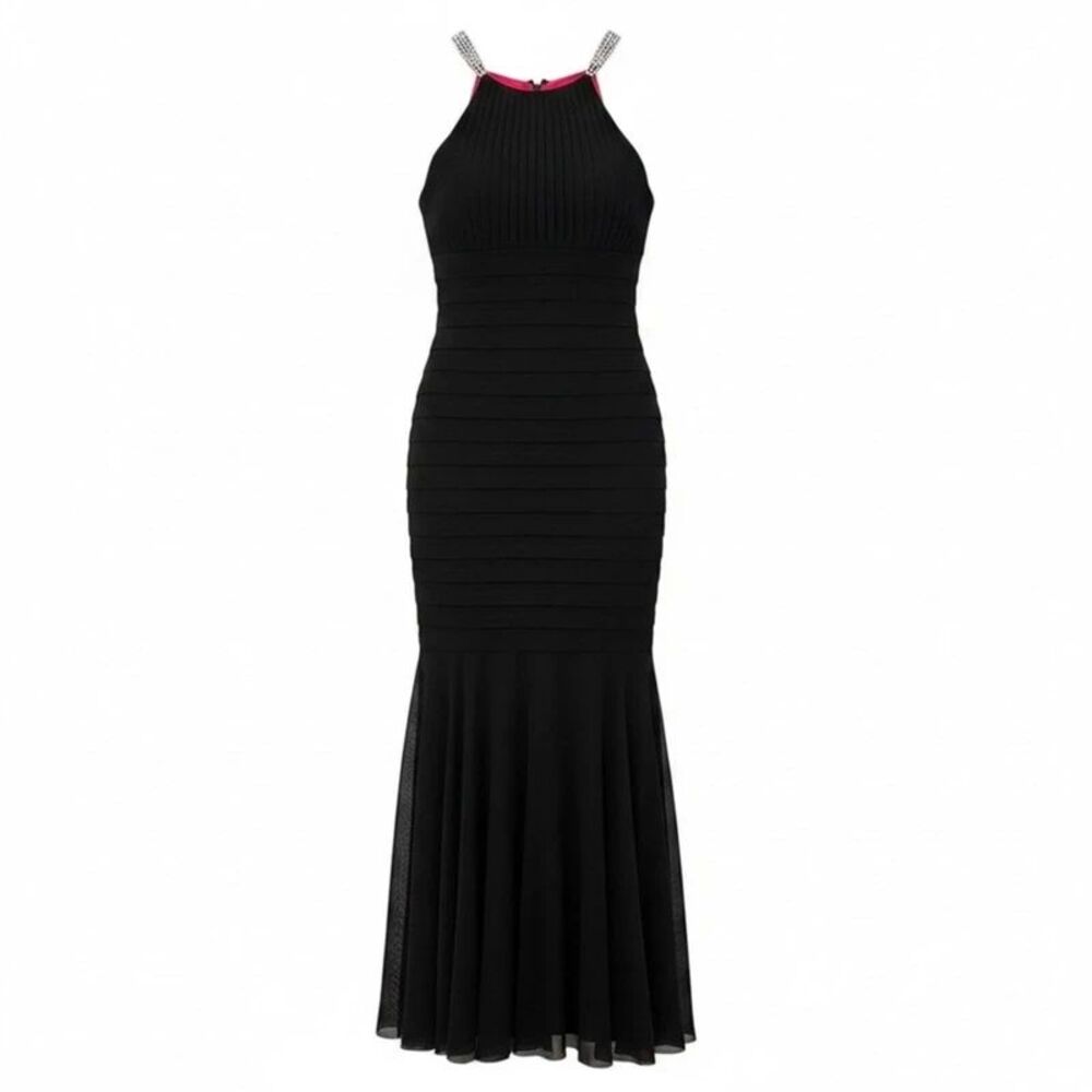 Aqua Banded Halter Evening Dress 4